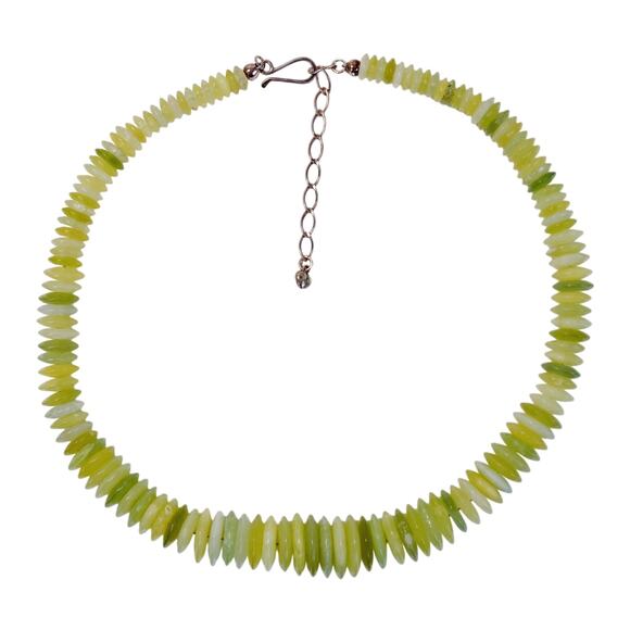 Signed Sterling Silver Jay King Graduated Green Serpentine Disc Beaded Necklace - Picture 16 of 16